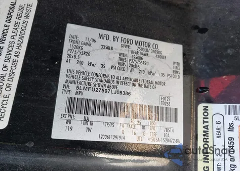 2007 Lincoln Navigator Ultimate from USA, damaged, VIN 5LMFU27597LJ08386